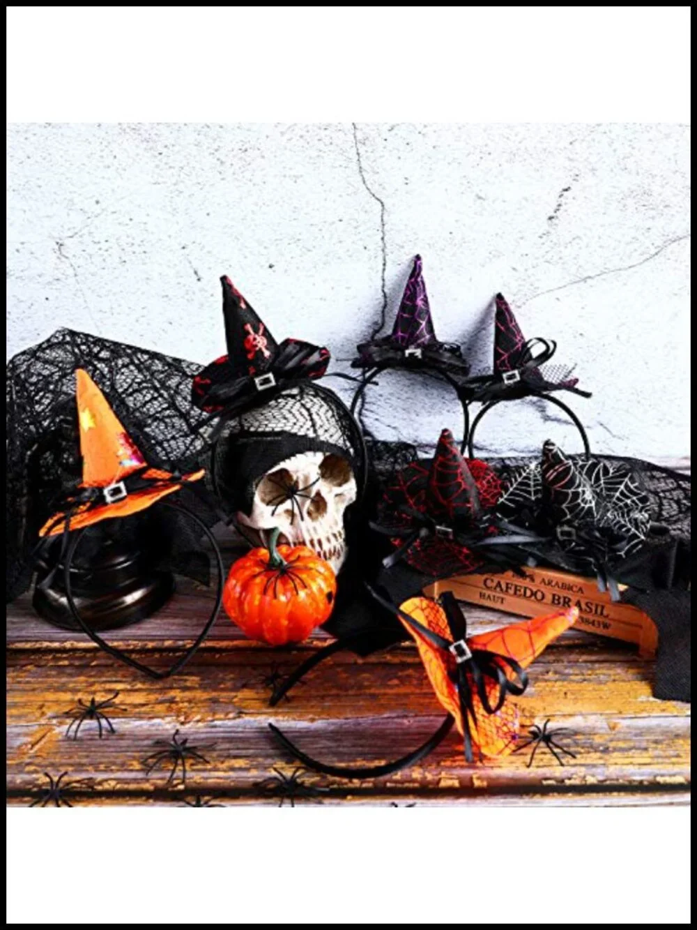 12-Piece Halloween Witch Hat Headbands Bulk Costume Party Hair Accessories Lace